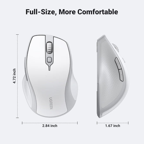 UGREEN Wireless Mouse, Ergonomic Bluetooth 5.0 Mouse for Laptop, 2.4G Cordless Mouse with USB Receiver, 1000/1600/2000/4000 DPI, 5 Buttons Silent ...