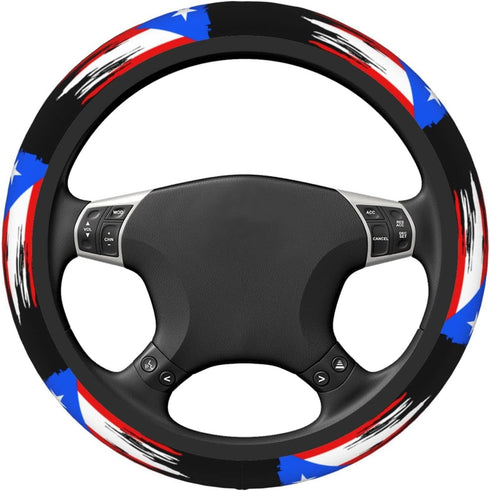 Puerto Rico Flag Steering Wheel Cover for Men Women Anti-Slip Elastic Thickened Steering Wheel Cover Universal Fit 15 Inch...