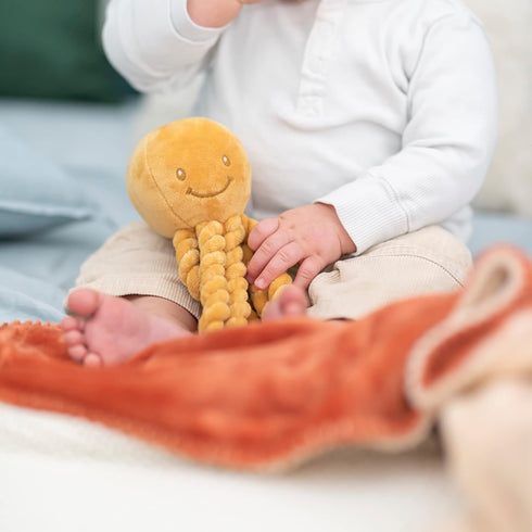 Nattou Plush Stuffed Toy, Cuddly Companion, Umbilical Cord Design Reassures Baby, Vegan, Lapidou Octopus, Yellow...