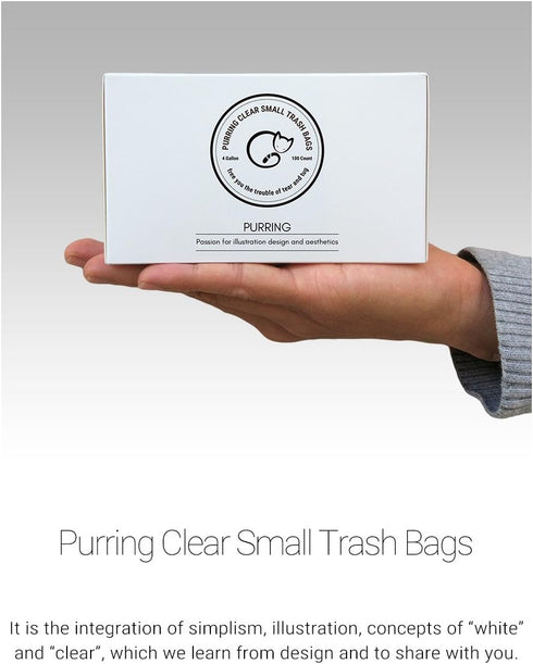 Clear Small Trash Bags with Simple-Illustration Aesthetic Drawing, 4 Gallon Garbage Bags with Quick-Dispense, 100 Count...