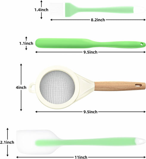 Kitchen Silicone Utensils Set,4 Pcs Silicone Spatula,Fine mesh stainless steel colander Kitchen Cooking Utensils Brush, Kitchen Spatula Cookware U...