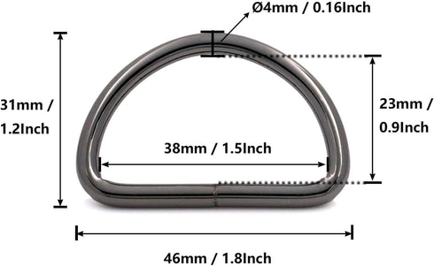 BIKICOCO Metal D-Rings Buckle, 1-1/2 Inch Non-Welded for Webbing Sewing DIY - Gunmetal - Pack of 20...
