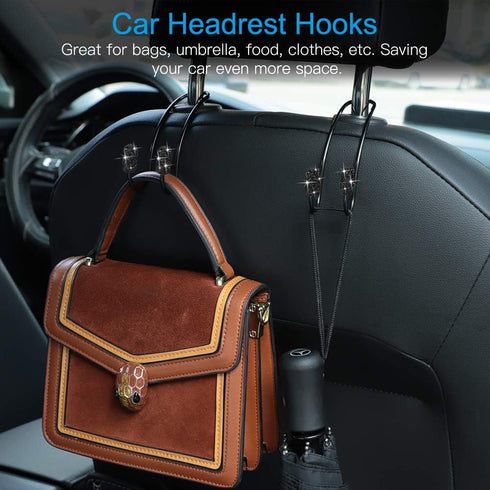 OTOSTAR 2 Pack Car Headrest Hooks Bling Handmade Crystal Multifunctional Car Back Seat Headrest Hangers Strong and Durable Auto Hooks Organizer Un...