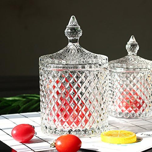 Home Basic Food Storage Organization Set-Crystal Diamond Faceted Jar With Crystal Lid,Suitable as A Candy Dish,Cookie Tin,Biscuit Barrel,Decorativ...