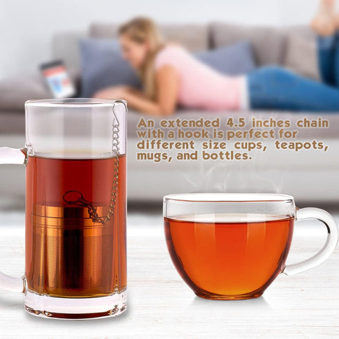 Tea Infuser, Extra Fine Mesh Loose Leaf Tea Steeper for Loose Tea 304 Stainless Steel Tea Strainers with Extended Chain Hook to Brew Loose Leaf Te...