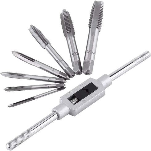 JONMON 8Pcs Metric Tap Set, M3-M12 Hand Screw Thread Plug Taps with Adjustable Thread Tap Reamer Wrench Milling Machine Tapping Kit for Woodworkin...