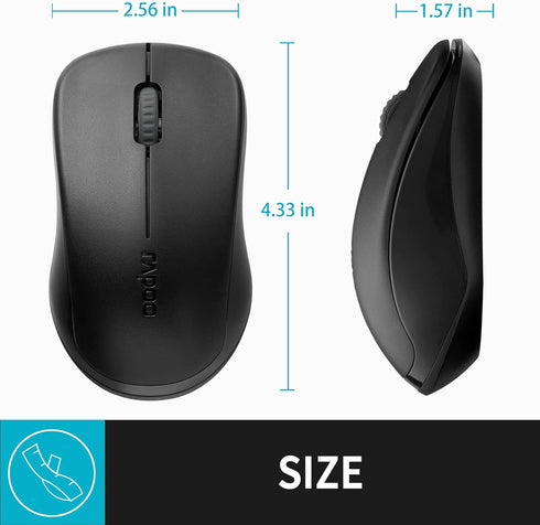 Rapoo 1680 Silent Wireless Mouse, 2.4GHz Cordless Mouse with USB Receiver, 1K DPI, 3 Buttons Computer Mouse with 12M Battery Life, Ambidextrous Co...