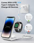 3 in 1 Foldable Magnetic Wireless Charging Station with PD 20W USB-C Adapter, Compatible with MagSafe, Magnetic Charger Stand for iPhone 15/14/13/...