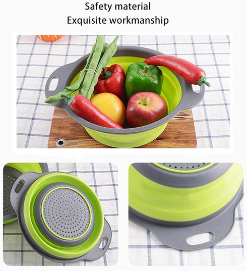 2pcs Silica Gel Folding Drainage Basket, Vegetable wash Basin, Foldable Fruit Dish ?Green?...