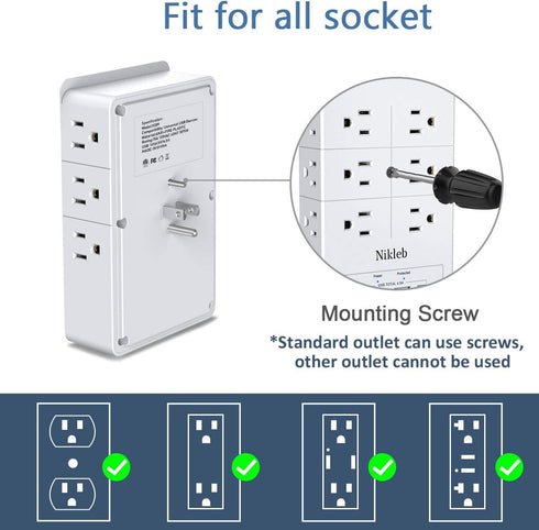 Multi Plug Outlet Surge Protector Nikleb, 12 Electrical Outlet Extender 3 Sided, Wall Outlet with 4 USB Charging Ports Total 4.8A, Plug Adapter 3 ...