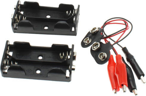2Sets 2X 1.5V Battery Holder with T Type Wired Battery Alligator Clip Standard Snap Connector kit 3V Thicken Plastic Battery Case...