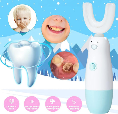 Kids Electric Toothbrush?6 Cleaning Models Toddler Toothbrush Waterproof Battery Powered 360 Automatic Sonic u Shaped Toothbrushes for 2-7 Years O...