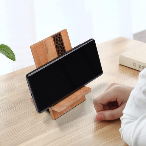 Mobile Stand Japanese Style Cellphone Holder Desktop Organizer Charging Station Compatible with All Smartphones Tablets Natural Bamboo Wood Portab...