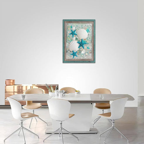 citari Coastal Wall Art - Starfish and Shells Canvas Print for Beach Bathroom Bedroom Decor...