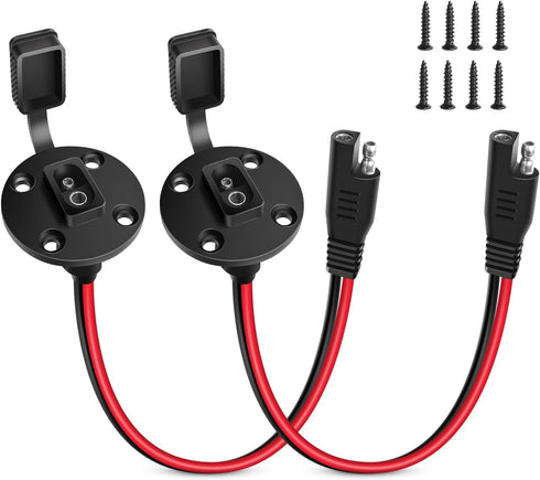 Nilight - 10040W 2 Pack 12AWG SAE Power Socket Sidewall Port Solar Panel Flush Mount Connector Plug 2Pin SAE Cable with 8 Screws for Solar Generat...