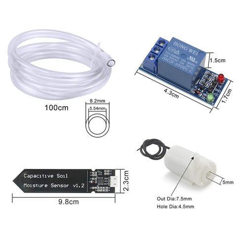 Automatic Irrigation DIY Kit Self Watering System with Capacitive Soil Moisture Sensor 1 Channel 5V Relay Module and Water Pump + 1M Vinyl Tubing ...