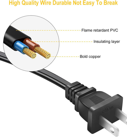 2 Prong Power Cord for Sony SRS-XP500 SRS-XP700 MHC-V71 SRS-RA3000 GTK-XB90 XB72 XB60 XB5 XB7 MHC-V13 Wireless Portable Speaker Replacement Chargi...