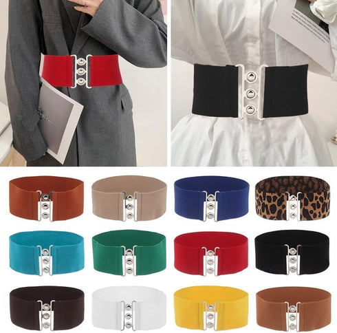 Women's Metal Belt Elastic Retro Leopard Belt Elastic Retro Pu Leather Belt(leopard print)...