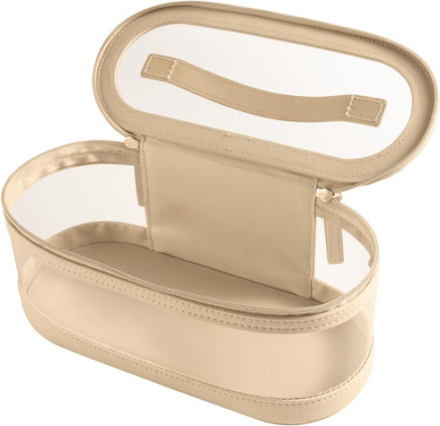 Clear Travel Makeup Bag Skincare Cases Beige With Double Zipper White Organizer Leather Stand Small Make Up Toiletry Cosmetic Storage Pouch…...