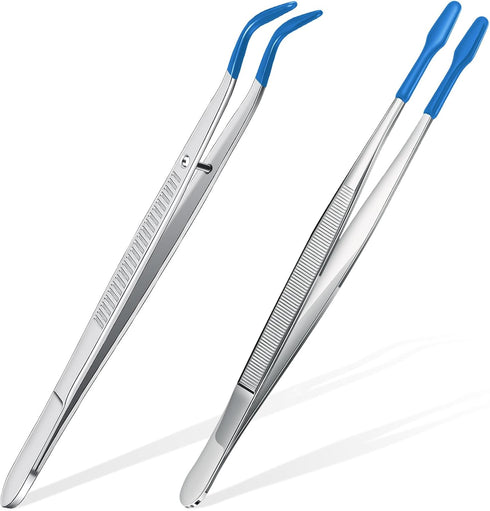 2 Pieces Tweezers with Rubber Tips Set PVC Rubber Coated Tips Bent and Straight Flat Tip Tweezers Stamp Coins Jewelry Hobby Crafts Industrial Elec...