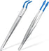2 Pieces Tweezers with Rubber Tips Set PVC Rubber Coated Tips Bent and Straight Flat Tip Tweezers Stamp Coins Jewelry Hobby Crafts Industrial Elec...