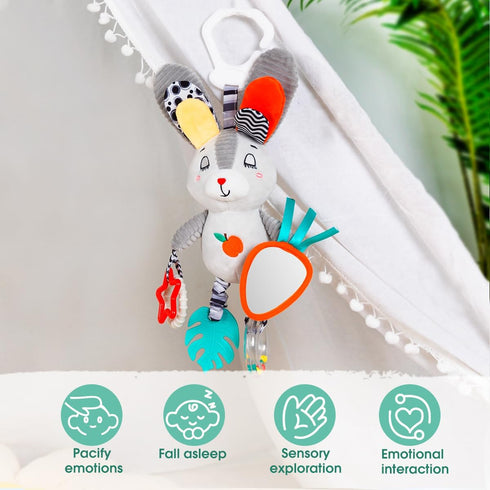 Travel Toy for Stroller, Car Seat Or Activity Gym - Hanging Toys for Baby Gym, Features Jingle Sound, Clinking Rings, Crinkle Paper, BB Squeaker &...