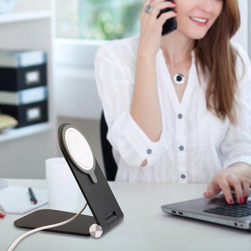 Foldable Phone Stand for Magsafe Charger, Adjustable Angle Aluminum Desk Phone Holder Mount Compatible with Magsafe Charger for iPhone 15 14 13 12...