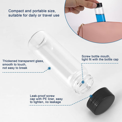 12 Pack of 3 inches, 30 ML, Clear Glass Bottles Storage Container Sample Cosmetic Vials with Black Screw Caps...