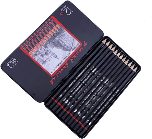 12pcs Sketch Pencil Set 8B, 7B, 6B, 5B, 4B, 3B, 2B, B, HB, F, H, 2H, Ideal For Drawing Art, Sketching, Shading, Artist Pencils For Beginners & Pro...