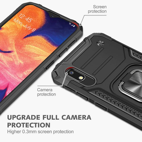 Samsung Galaxy A10e Case, Samsung a10e Case, with Tempered Glass Screen Protector, Hard Rubber Bumper with 360° Rotation Ring Kickstand Cases for ...