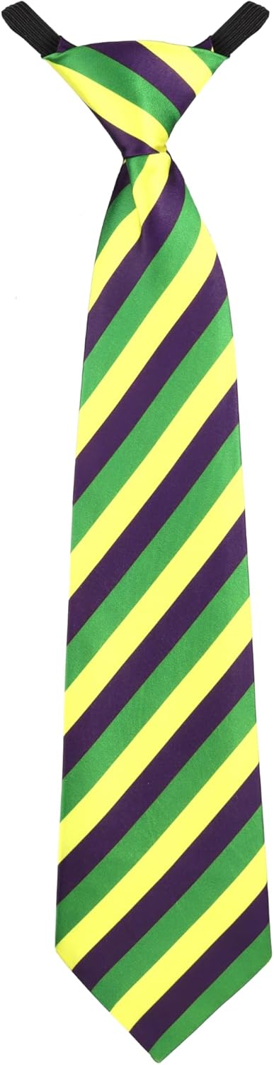 Needzo Mardi Gras Tie For Men, Purple, Yellow and Green Striped Necktie Party Accessory, One Size Fits Most, Adjustable Collar...