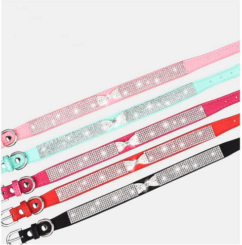 Small Dog Collar Diamond Bling Girl Puppy Cat Collars Rhinestone Bowtie Female Boy Little Pet kitten Collar Animals Black XS...