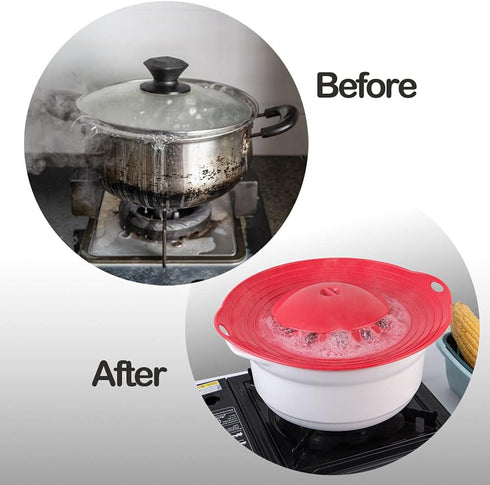 Silicone Boil Over Spill Stopper Lid - FDA Food Grade, BPA-free Instant Pot Cover Fits Openings 6" to 10" (Red)...
