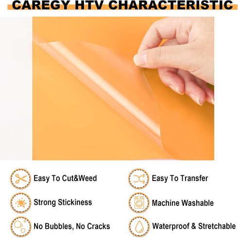 CAREGY Iron on Heat Transfer Vinyl Roll HTV (12''x5',Light Orange)...
