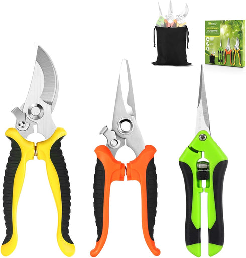 Garden Pruning Shears,3 Pack Stainless Steel Pruning Shears for Gardening,Garden Scissors Set with Storage Bag,Garden Clippers Handheld,Garden Too...