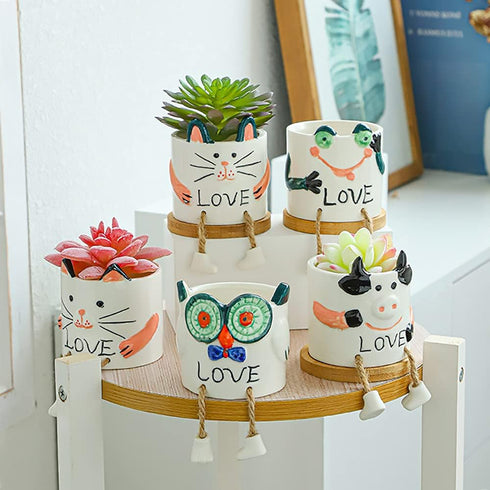 Ceramic Cow Planter, Cute Cartoon Smooth Glazed Flower Plant Pots Drainage Hole Small Succulent Pots for Mini Flower Planters Cactus, Plants Not I...