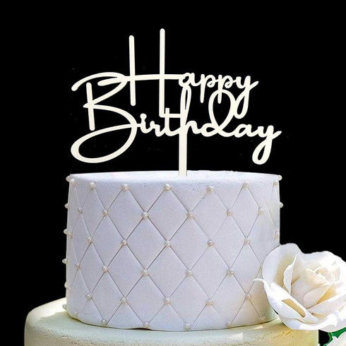 Happy Birthday Cake Topper for Birthday Party Decorations, Off-white Acrylic...