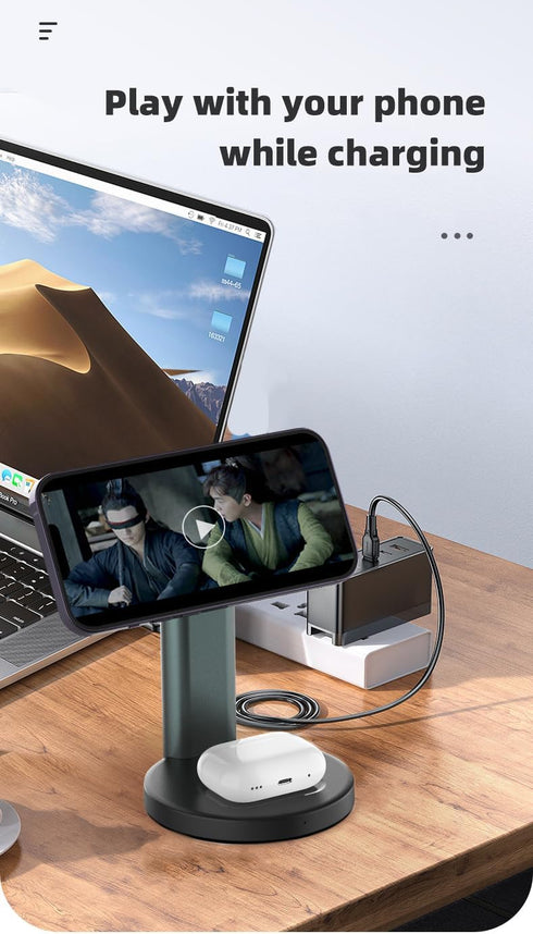 3 in 1 Charging Station for iPhone, Wireless Charger for iPhone /15/14/13/12/11 X Pro Max & Apple Watch - Charging Stand Dock for AirPods (Silver)...