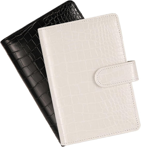 A6 Crocodile Budget Binder 2 pcs - PU Leather Notebook Binder with Hidden Snap Buckle, Small 6 Ring Refillable Journal Binder, Black & Beige...