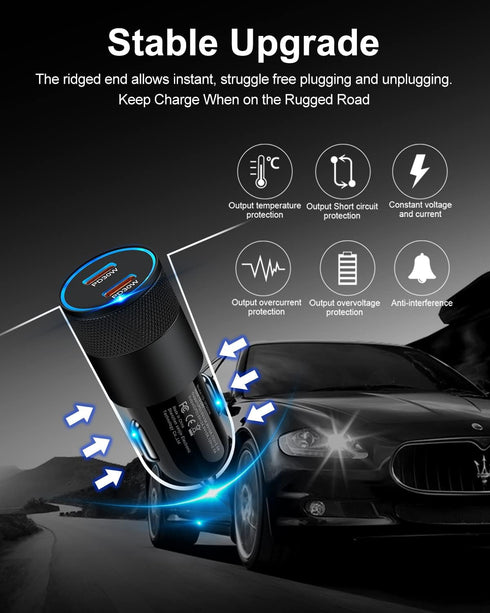 USB C Car Charger, 60W Cigarette Lighter Flush Adapter, Type C Fast Charging Car Plug Block for iPhone 15 14 13 Pro Max, Galaxy S24 S23 Ultra, Pix...