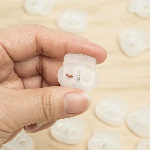 J.CARP 30Pcs Clear Plastic Cord Locks End Spring Toggle Stopper, Double Hole Elastic Cord Adjuster, Suit for Drawstrings, Bags, Shoelaces, Clothin...