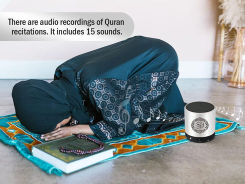 Digital Quran Speaker FM Radio Silver Color with Remote Control Over 18Reciters and15 Translations Available Quality Qur'an Player Arabic English ...