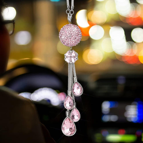 OTOSTAR Bling Crystal Ball and Drops Car Hanging Accessories, Car Rear View Mirror Pendant Charms Interior Sun Catcher Ornament, Bling Car Accesso...