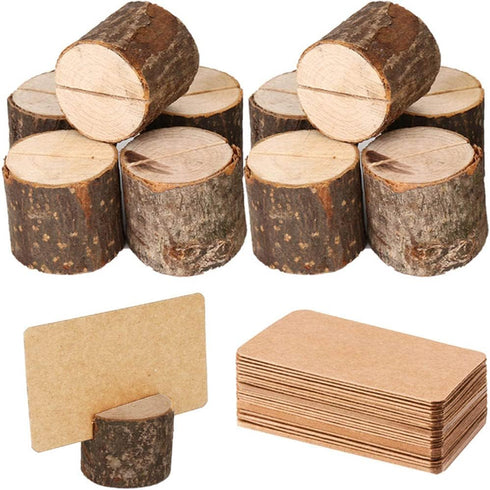 Wood Place Card Holders, 10Pcs Premium Rustic Table Number Holders and 20Pcs Kraft Table Place Cards, Wood Photo Holders, Ideal for Wedding Party ...