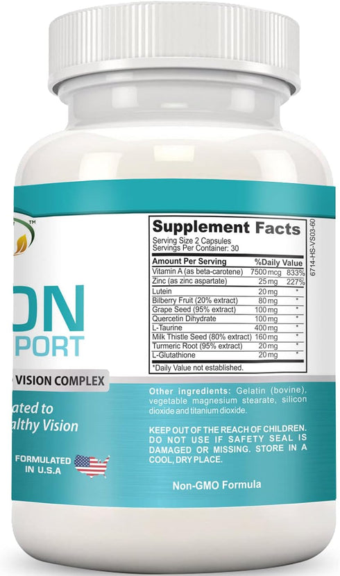 Advanced Vision Support - Lutein Eye & Vision Complex with Lutein, Bilberry, Zinc, Grapeseed & Essential Vitamins - All Natural Retina Capsules fo...