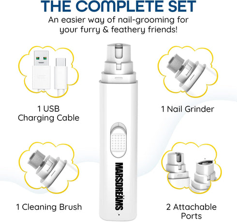 Pet Nail Grinder - Dog & Cat Nail Trimmer - Painless Paw Claw Care for Small, Medium Large Pets with Cleaning Brush - Easy and Safe Silent Pet Gro...