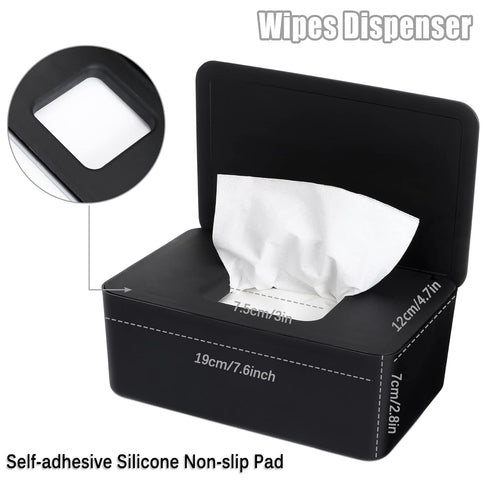 NOVWANG Wipes Dispenser, Baby Wipe Holder, Keeps Wipes Fresh, Refillable Wipe Container Baby Wipes Case for Bathroom Wipes Pouch Case, Black...
