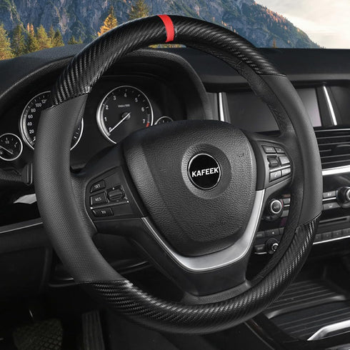 KAFEEK Car Steering Wheel Cover Men,Universal 15 inch, Microfiber Leather Carbon Fiber Black Steering Wheel Accessories, Anti-Slip, Odorless, Brea...