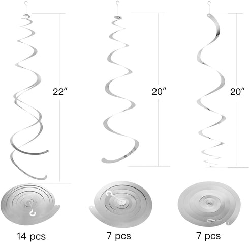 Silver Party Hanging Swirl Decorations Plastic Streamer for Ceiling, Pack of 28...