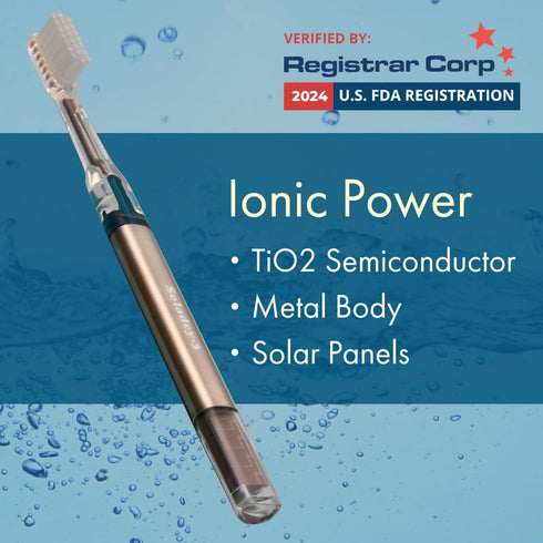 3 Ionic Toothbrush, Solar Panels and TiO2 Semiconductor, 3 Row Honeycomb Bristle Red, You can Brush Without Toothpaste...